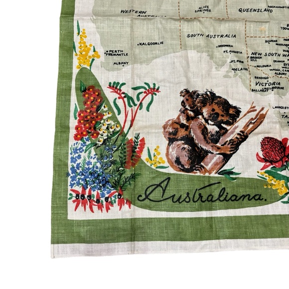 Australiana Souvenir Map 100% Linen Tea Towel Cloth Designed In Australia 31”x20 - Picture 4 of 12